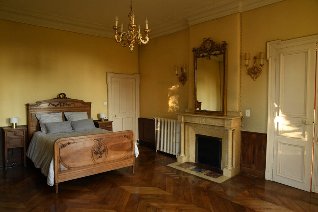 bedroom with fireplace